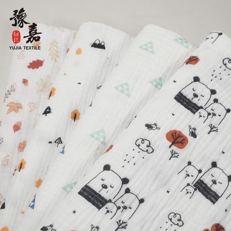 Kahekordne puuvillane musliini kangas, 100% puuvill, trükkimise muster, GB standard, beebide, pijamate ja voodipesu jaoks