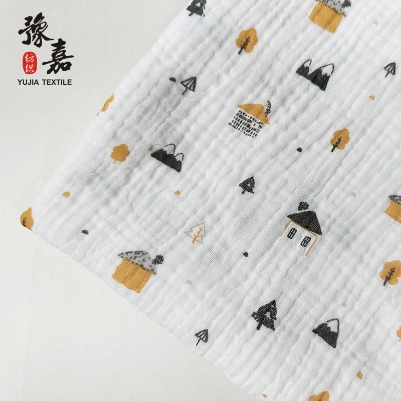 Kahekordne puuvillane musliini kangas, 100% puuvill, trükkimise muster, GB standard, beebide, pijamate ja voodipesu jaoks