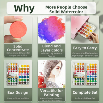 Deli mineraalpigmentidega akvarellide komplekt, kastis algajatele ja lastele