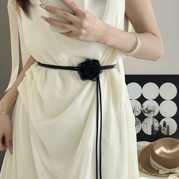 Juosmens grandinėlė su džiovintomis rožių gėlėmis, mazgas diržas, austas audinys, moterims, vasara 2025 leidimas