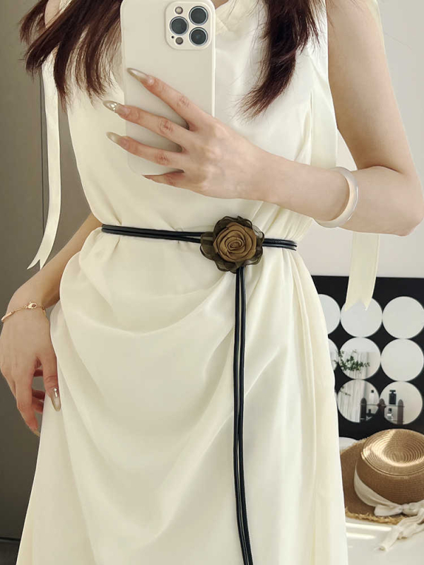 Juosmens grandinėlė su džiovintomis rožių gėlėmis, mazgas diržas, austas audinys, moterims, vasara 2025 leidimas