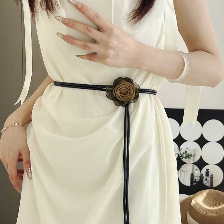 Juosmens grandinėlė su džiovintomis rožių gėlėmis, mazgas diržas, austas audinys, moterims, vasara 2025 leidimas