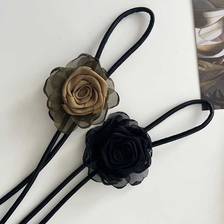 Juosmens grandinėlė su džiovintomis rožių gėlėmis, mazgas diržas, austas audinys, moterims, vasara 2025 leidimas