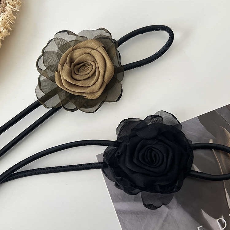 Juosmens grandinėlė su džiovintomis rožių gėlėmis, mazgas diržas, austas audinys, moterims, vasara 2025 leidimas