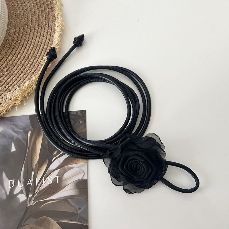 Juosmens grandinėlė su džiovintomis rožių gėlėmis, mazgas diržas, austas audinys, moterims, vasara 2025 leidimas