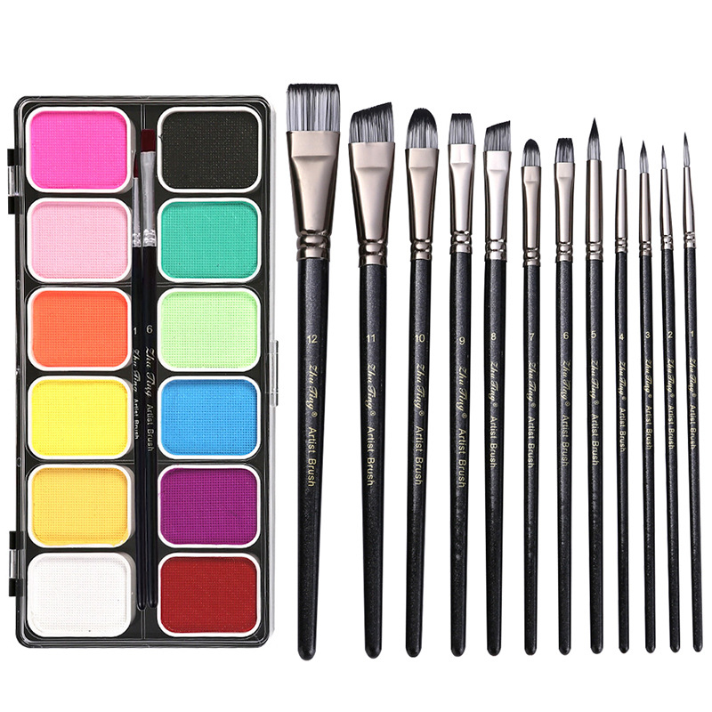 NUKOLO vees lahustuvad kehapigmendid, turvaline materjal, karbis pakendatud palett, kehamaalinguteks, litsentsiga privaatmärgid saadaval