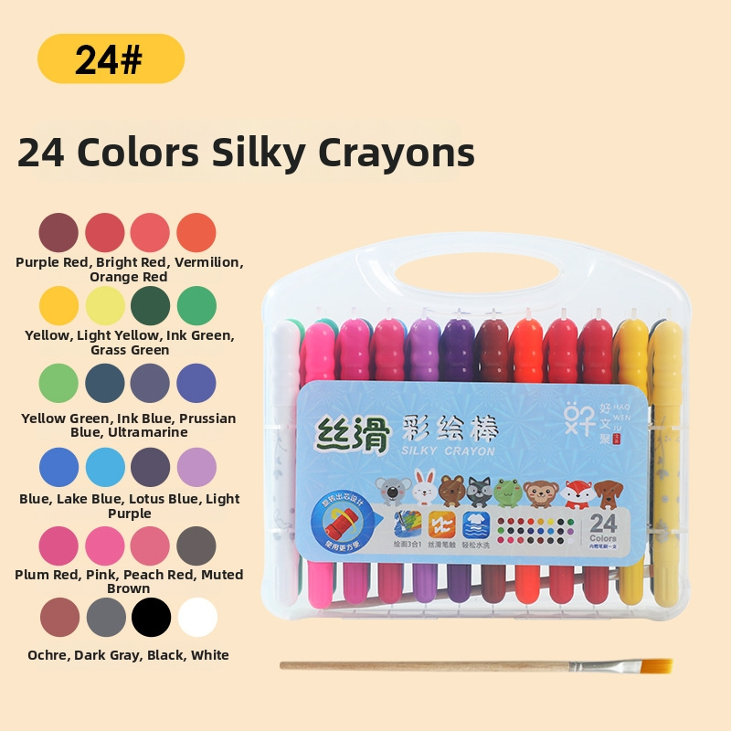 Lastele mõeldud vees lahustuvad õlipastellid pöörleva tuumaga, mudel HWJ0005, plastikust korpus, värvivalikud 12/24/36/48