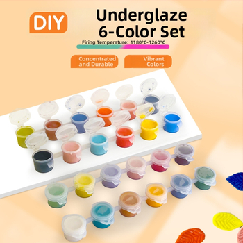 Alglazuuriga keramikapigmendi ribad – mineraalpigmentid, keskmise temperatuuriga glasuur, 3 ml per riba, 6 riba