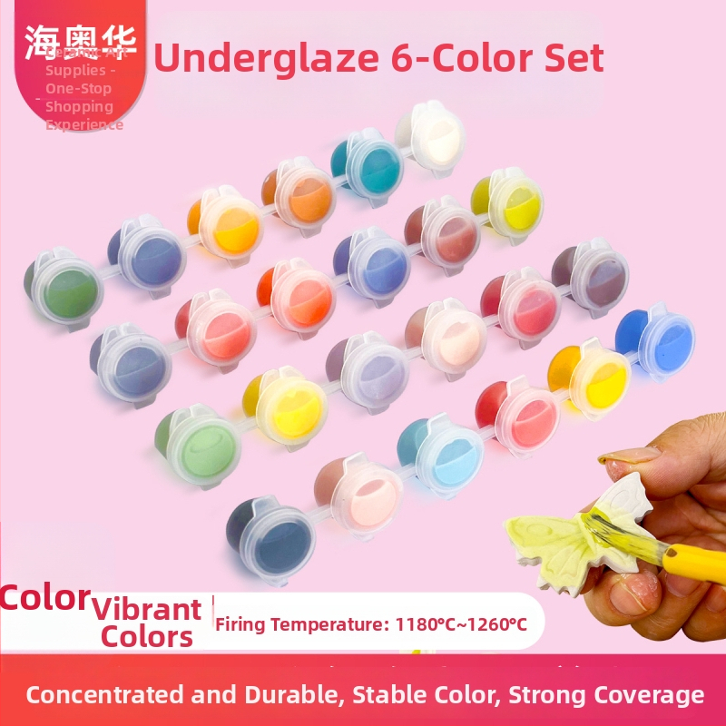 Alglazuuriga keramikapigmendi ribad – mineraalpigmentid, keskmise temperatuuriga glasuur, 3 ml per riba, 6 riba