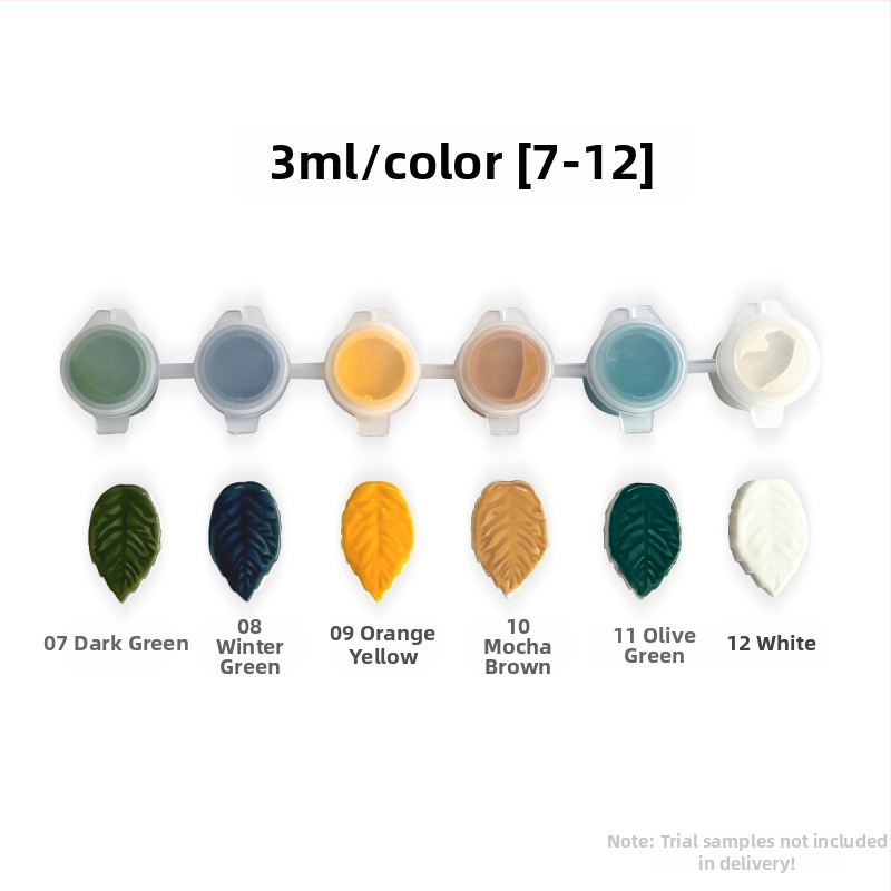 Alglazuuriga keramikapigmendi ribad – mineraalpigmentid, keskmise temperatuuriga glasuur, 3 ml per riba, 6 riba