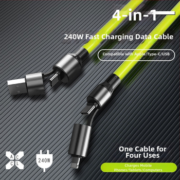 Visenmo silikónový 4v1 dátový kábel USB, Lightning a Type-C — 240W rýchle nabíjanie