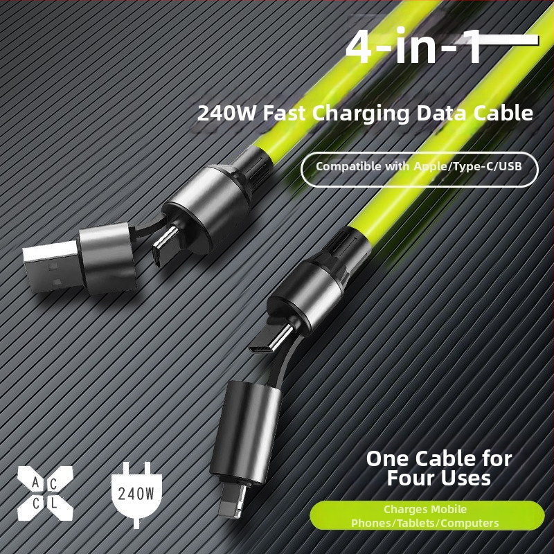 Visenmo silikónový 4v1 dátový kábel USB, Lightning a Type-C — 240W rýchle nabíjanie