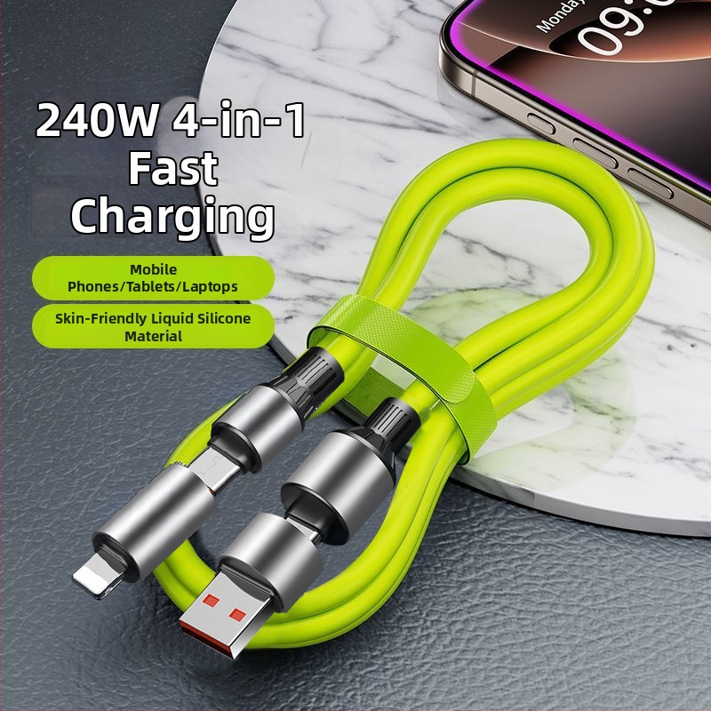 Visenmo silikónový 4v1 dátový kábel USB, Lightning a Type-C — 240W rýchle nabíjanie