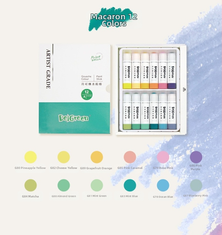 Lastele mõeldud tahke guaššistikk – vees lahustuv, pöörlev, karbis pakendatud, kingitus Deigreen/Dancolinilt