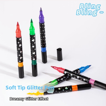 Kahekordse glitteri markerite komplekt pärlmutri otsikuga, vesivärvide ja akrüüll markerid; laia ots; täidetav (Bränd: Jiyu; 24 täite)