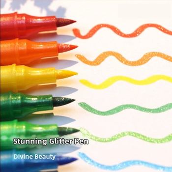 Kahekordse glitteri markerite komplekt pärlmutri otsikuga, vesivärvide ja akrüüll markerid; laia ots; täidetav (Bränd: Jiyu; 24 täite)