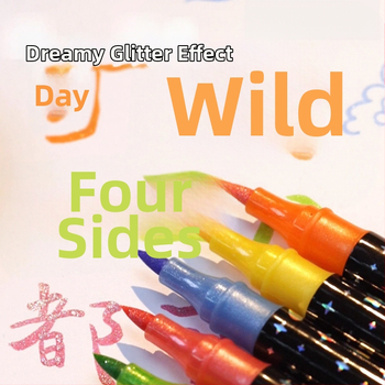 Kahekordse glitteri markerite komplekt pärlmutri otsikuga, vesivärvide ja akrüüll markerid; laia ots; täidetav (Bränd: Jiyu; 24 täite)