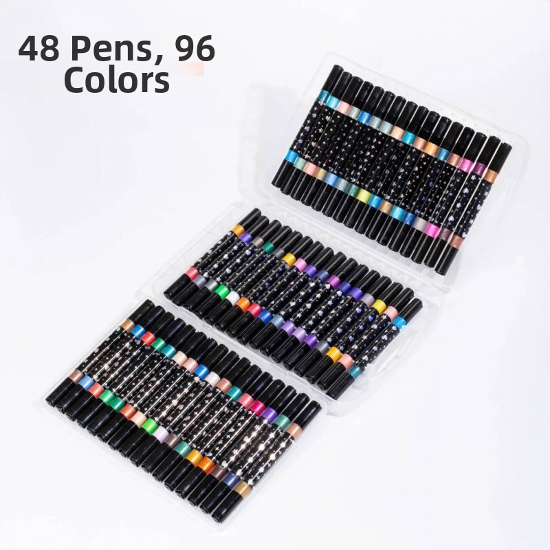 Kahekordse glitteri markerite komplekt pärlmutri otsikuga, vesivärvide ja akrüüll markerid; laia ots; täidetav (Bränd: Jiyu; 24 täite)