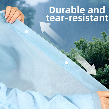 Ühekordne täiskasvanute vihmamantel väljakutseteks ja matkamiseks, PE kangas PE liimiga veekindla kihiga, tavaline paksus, ühe isiku ponšo