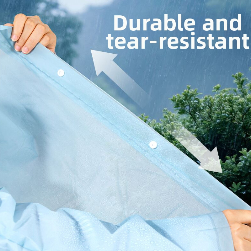 Ühekordne täiskasvanute vihmamantel väljakutseteks ja matkamiseks, PE kangas PE liimiga veekindla kihiga, tavaline paksus, ühe isiku ponšo