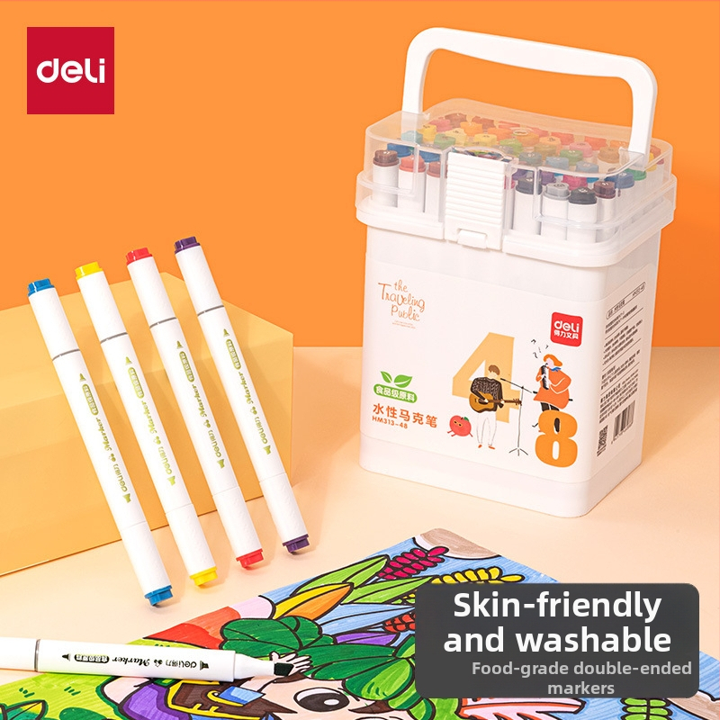 Deli markeripliiats – toidukvaliteediga, veepõhine, kahekordne ots, pestav akvarell pliiats lastele