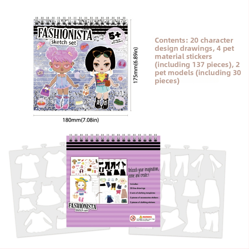 Set ozdobných nálepiek na módne skice — Značka Praise, Severský štýl, Tlač, Vhodné na lepenie, IP oprávnenie: Nie