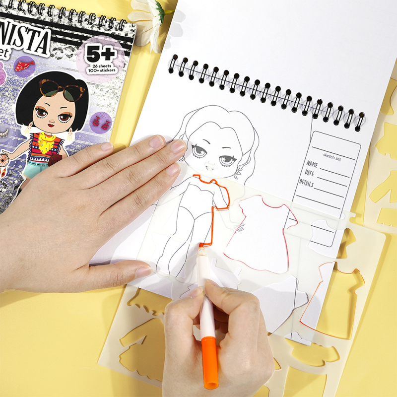 Mados eskizų lipdukų rinkinys — Prekės ženklas Praise, Skandinaviškas stilius, Spauda, Klijuojamas, IP leidimas: Ne