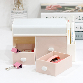 Stolni organizer za pohranu s ladicom i poklopom, držač olovke – model 5015, PS plast, kapacitet 1 L, dimenzije 18,6 × 10 × 11,1 cm, japanski stil