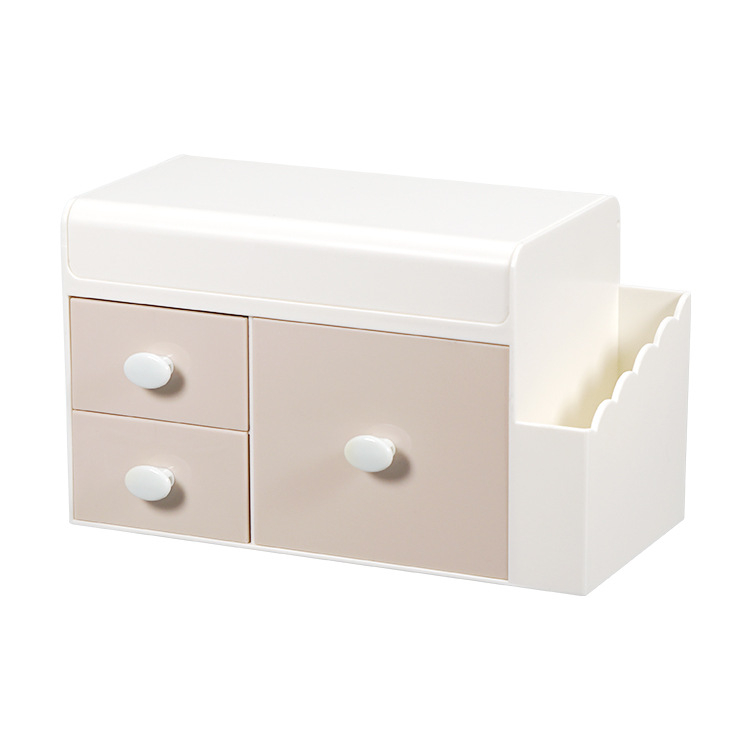 Stolni organizer za pohranu s ladicom i poklopom, držač olovke – model 5015, PS plast, kapacitet 1 L, dimenzije 18,6 × 10 × 11,1 cm, japanski stil