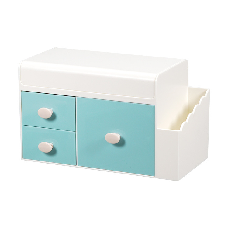 Stolni organizer za pohranu s ladicom i poklopom, držač olovke – model 5015, PS plast, kapacitet 1 L, dimenzije 18,6 × 10 × 11,1 cm, japanski stil