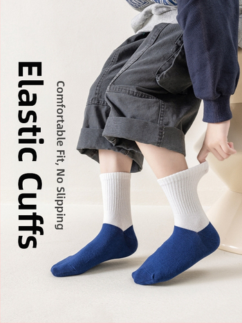 Laste poiste sokid kuni sääreni, puuvillased, hingavad, niiskust imavad, plokk-muster, 3–8 aastat