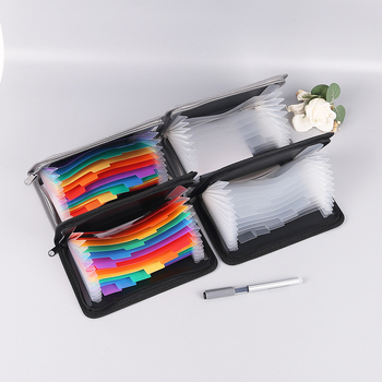 Verslo mini akordeoninė byla su vaivorykštės kraštu ir užtrauktuku bei daugiasluoksė kvitų saugykla; plastikas; Prekės ženklas English Poetry; tinklelio numeris 13; atspausdintas logotipas; pritaikymas įmanomas