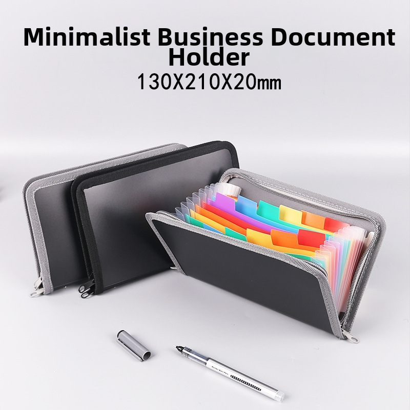 Verslo mini akordeoninė byla su vaivorykštės kraštu ir užtrauktuku bei daugiasluoksė kvitų saugykla; plastikas; Prekės ženklas English Poetry; tinklelio numeris 13; atspausdintas logotipas; pritaikymas įmanomas