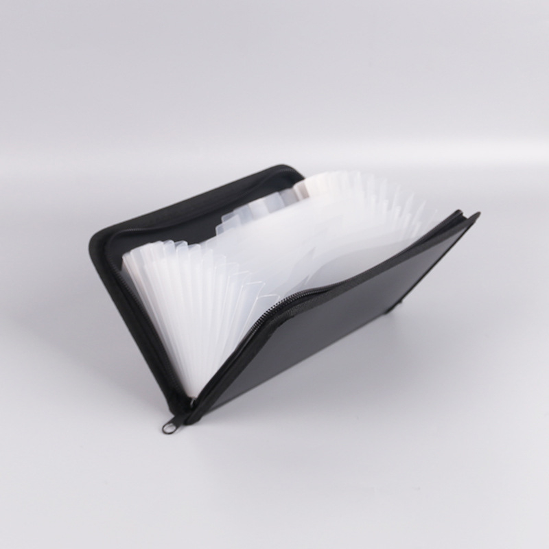 Verslo mini akordeoninė byla su vaivorykštės kraštu ir užtrauktuku bei daugiasluoksė kvitų saugykla; plastikas; Prekės ženklas English Poetry; tinklelio numeris 13; atspausdintas logotipas; pritaikymas įmanomas