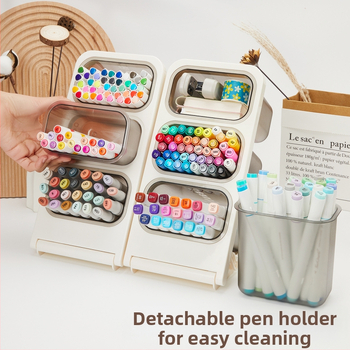 Touchmark Naji seeria - kallutatud pliiatsihoidja, plastikust ruudukujuline lauaorganisaator