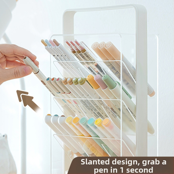 SD-3886 Ruutja plastist kirjutusvahendi hoidja kaldu läbipaistva disainiga – Suur maht, Mitmekülgne lauaorganisaator, Logo trükkimine, Kohandamine