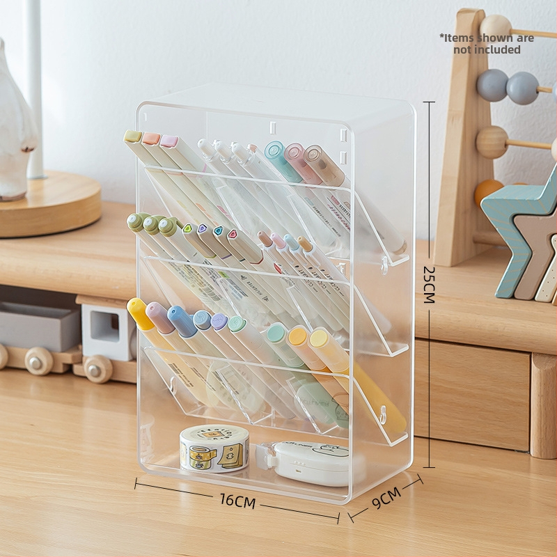 SD-3886 Ruutja plastist kirjutusvahendi hoidja kaldu läbipaistva disainiga – Suur maht, Mitmekülgne lauaorganisaator, Logo trükkimine, Kohandamine