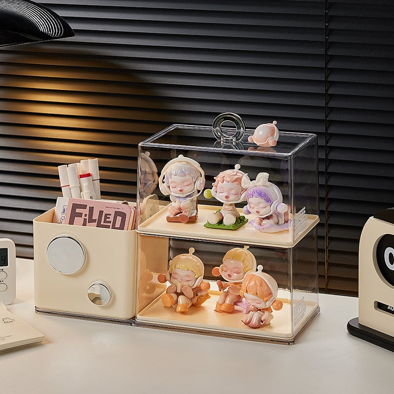 Lauale PET-plastist näidiskarp väikestele figuuridele ja pliiatsihoidjale, tolmukindel, virnastatav, mudel 9783