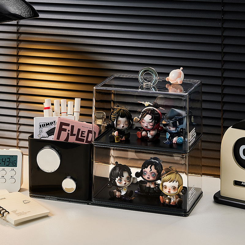 Lauale PET-plastist näidiskarp väikestele figuuridele ja pliiatsihoidjale, tolmukindel, virnastatav, mudel 9783