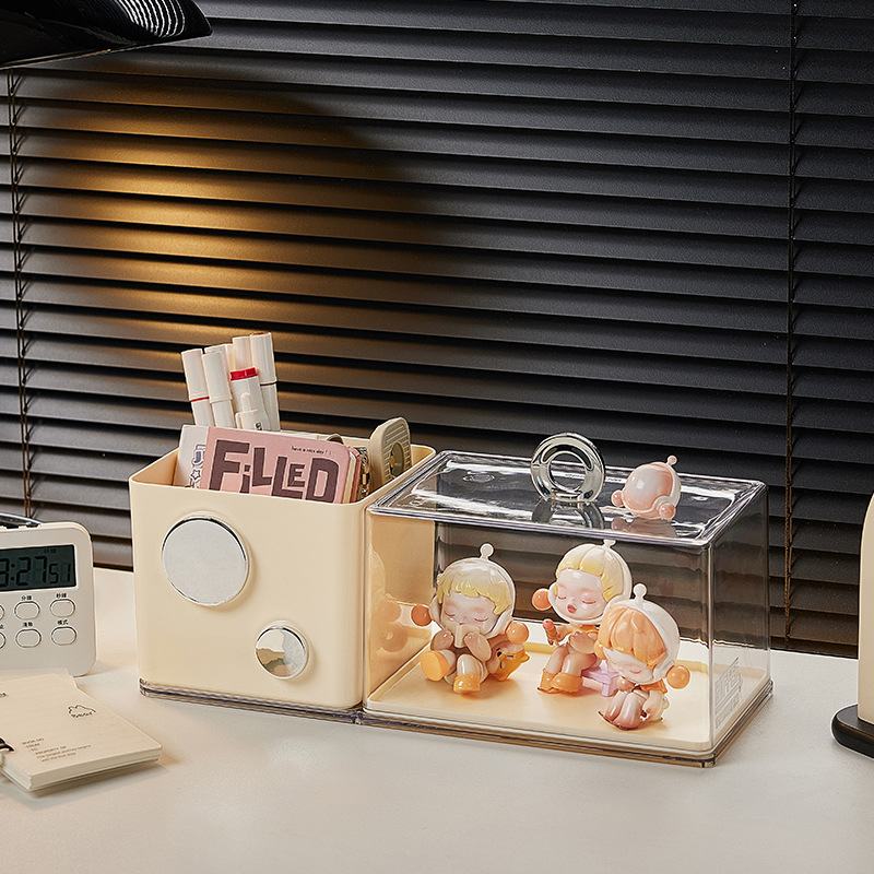 Lauale PET-plastist näidiskarp väikestele figuuridele ja pliiatsihoidjale, tolmukindel, virnastatav, mudel 9783