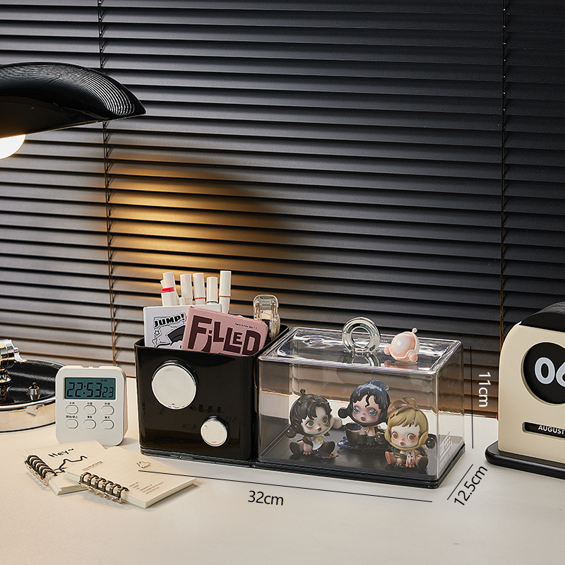 Lauale PET-plastist näidiskarp väikestele figuuridele ja pliiatsihoidjale, tolmukindel, virnastatav, mudel 9783