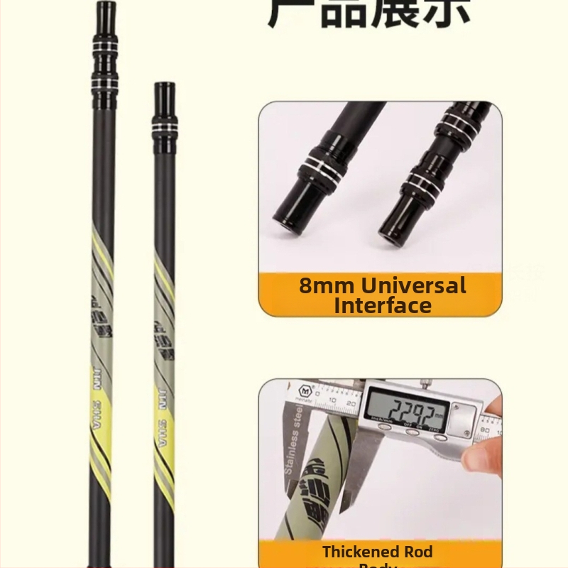 Oglekļa zvejas tīkla stienis ar dubulto rokturi, regulējams garums