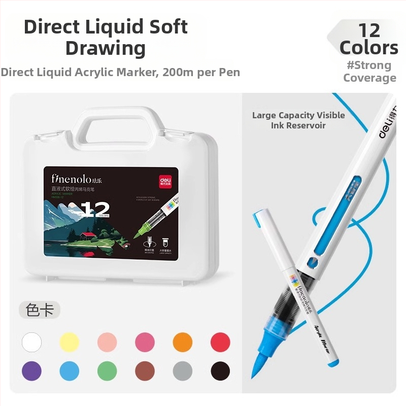 Deli otse vedela akrüülmarker, pehme otsaga, suure mahutavusega, õpilastele ja kunstile