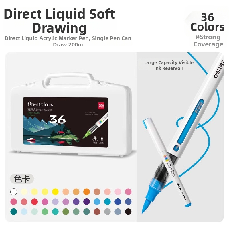 Deli otse vedela akrüülmarker, pehme otsaga, suure mahutavusega, õpilastele ja kunstile