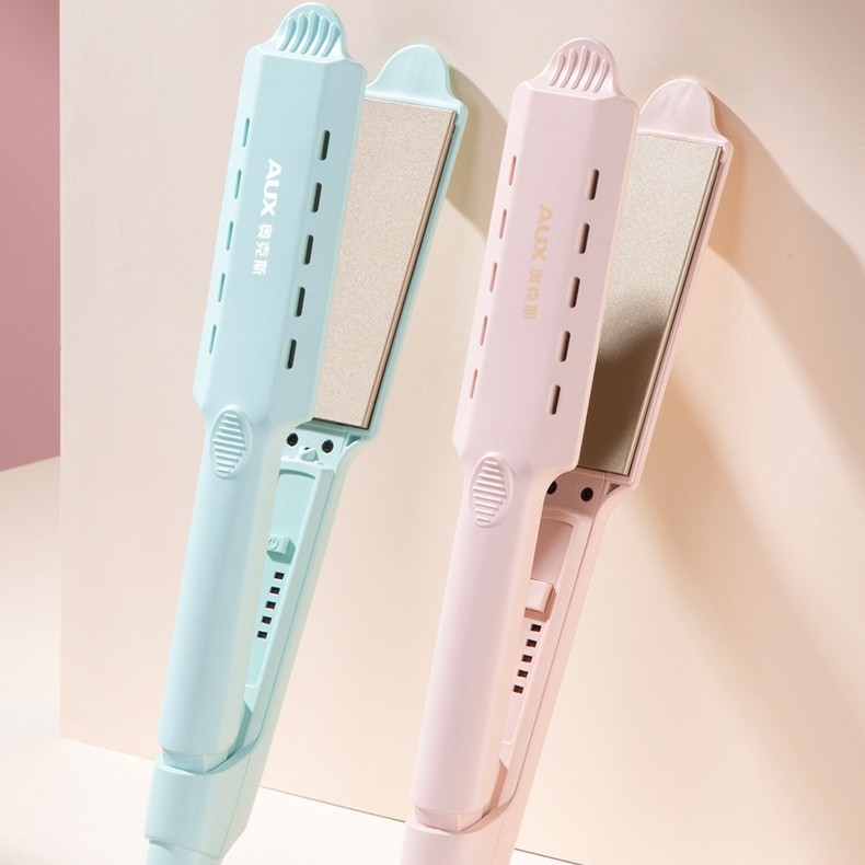 AUX/OX dviejų funkcijų plaukų tiesinimo ir garbanojimo žnyplės su turmalino keramikos plokštelėmis, šildymo laidininko skersmuo virš 31 mm, 220 V, 73 W, laidinis