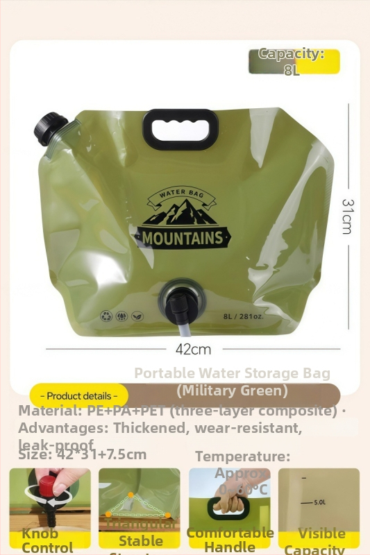 Välisvee kott välitegevusteks, paksenenud kokkuklapitav veepaak, toidukvaliteediga, PE+Nailon+PET, Zhongheng