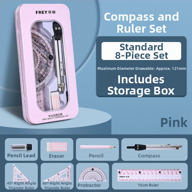 Daudzfunkcionālais kompassa un lineāla komplekts – pilns zīmēšanas rīku komplekts skolēniem, no sakausējuma materiāla