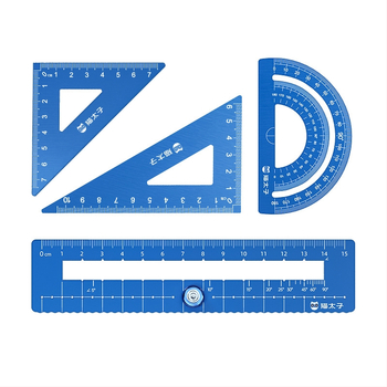 Cat Prince M1314-1 Universālais lineālu komplekts no alumīnija sakausējuma, 4 gab., iekļauj trijstūra lineālu un leņķmērītāju