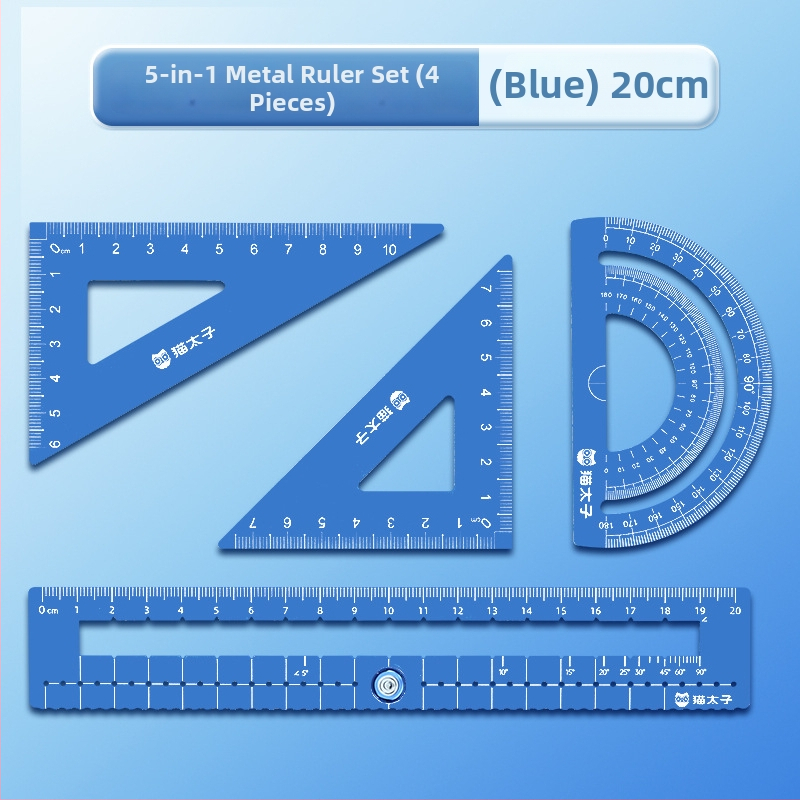 Cat Prince M1314-1 Universālais lineālu komplekts no alumīnija sakausējuma, 4 gab., iekļauj trijstūra lineālu un leņķmērītāju