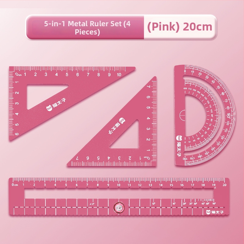 Cat Prince M1314-1 Universālais lineālu komplekts no alumīnija sakausējuma, 4 gab., iekļauj trijstūra lineālu un leņķmērītāju